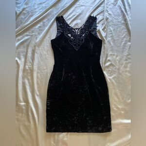 Vintage 1980s Black Crushed Velvet Scott McClintock Lace Goth Mini XS